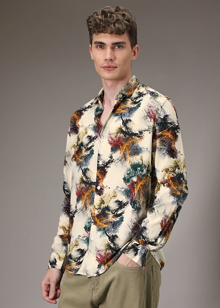 Color Cascade Cream Feather Shirt - Image 4