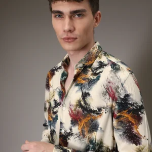 Color Cascade Cream Feather Shirt