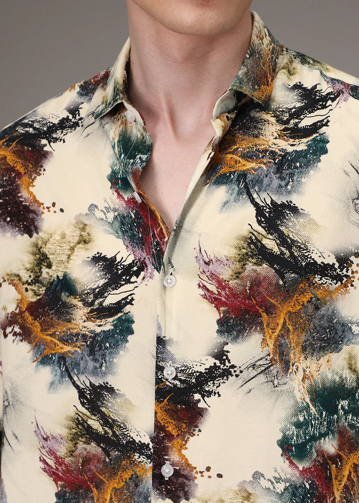 Color Cascade Cream Feather Shirt - Image 3