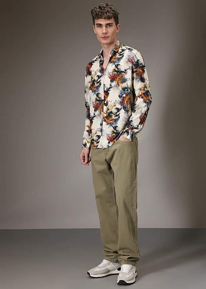 Color Cascade Cream Feather Shirt - Image 2
