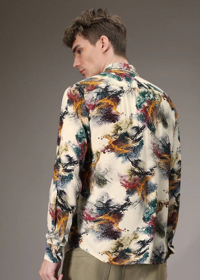 Color Cascade Cream Feather Shirt - Image 5