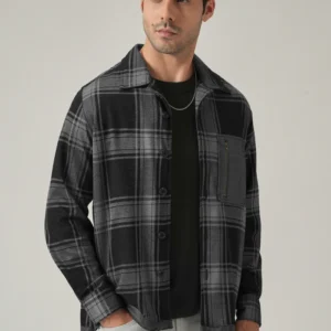 Grey Plaid Zip Pocket Shacket
