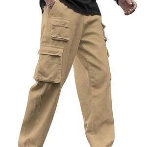 Beige cargo pants with multiple pockets